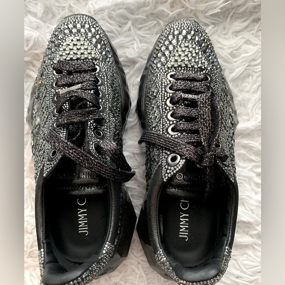 NEW Jimmy Choo’s Diamond Swarovski crystal F trainers in smoke metallic - Picture 10 of 13